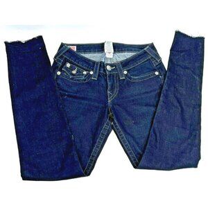 True Religion World Tour Jodie Womens Jeans Size 27 Stretch Denim Raw Hem Dark W